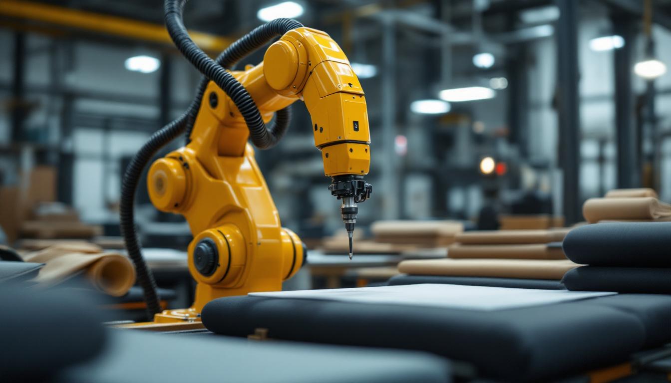 A photograph of a sleek industrial robotic arm in action