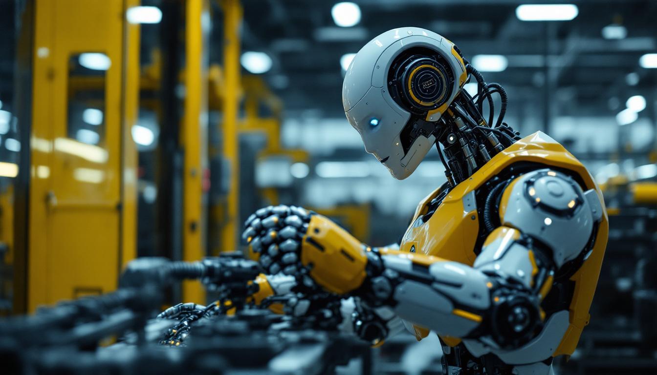 A photograph of a sleek industrial robot in action