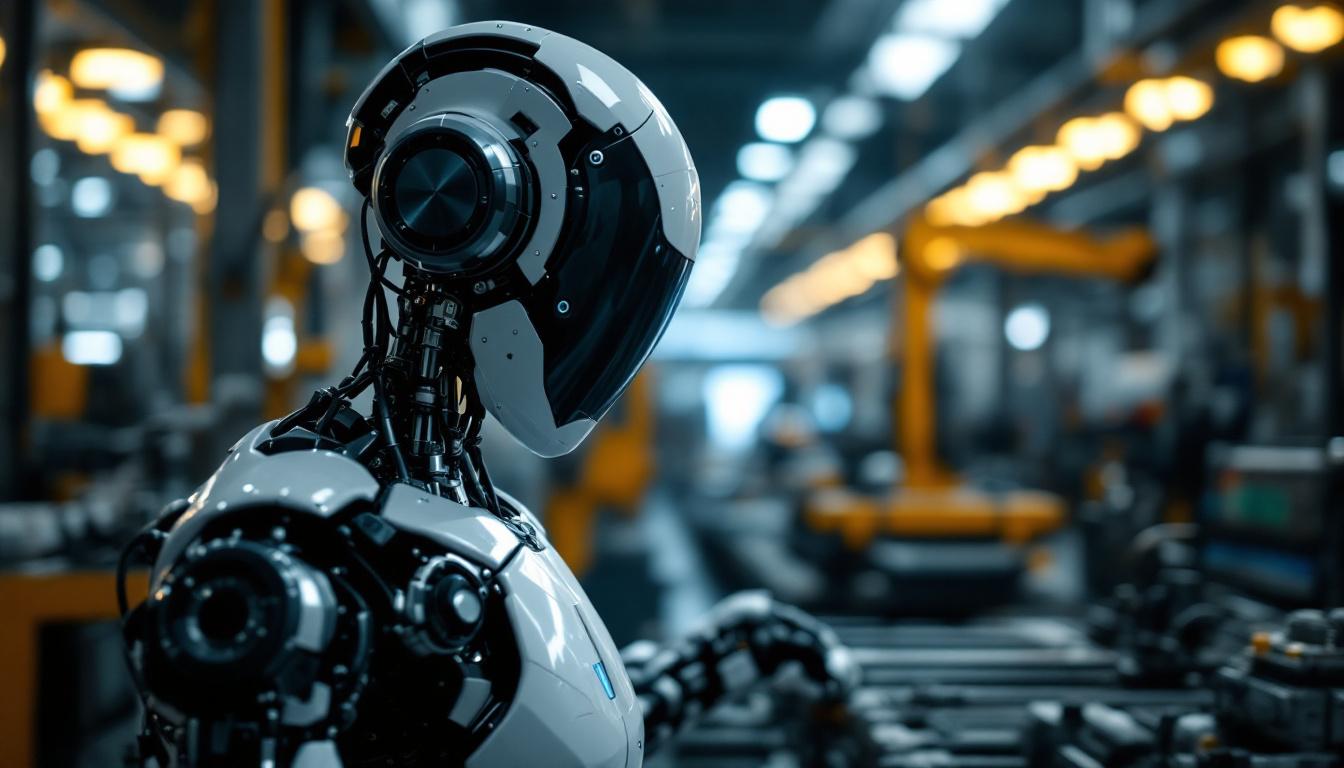 A photograph of a sleek industrial robot in action