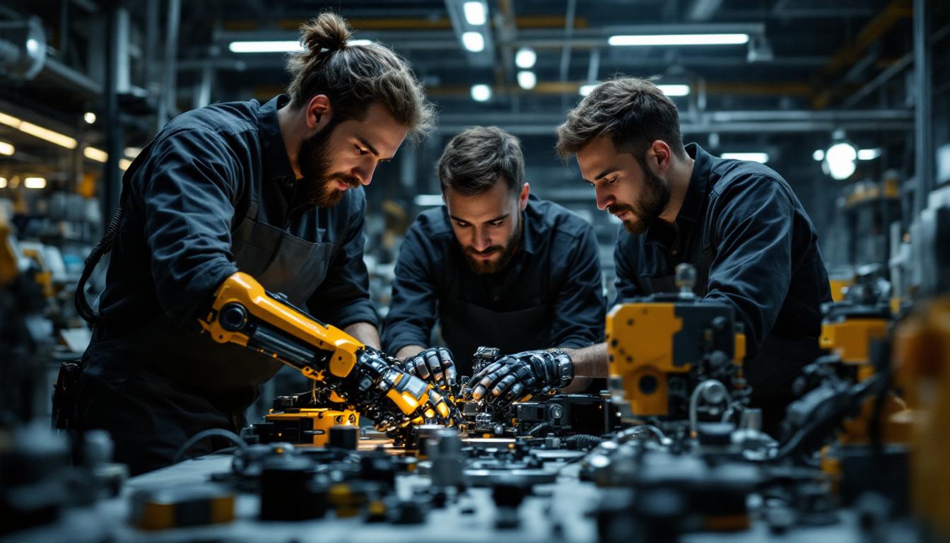 A photograph of a dynamic robotics team in action