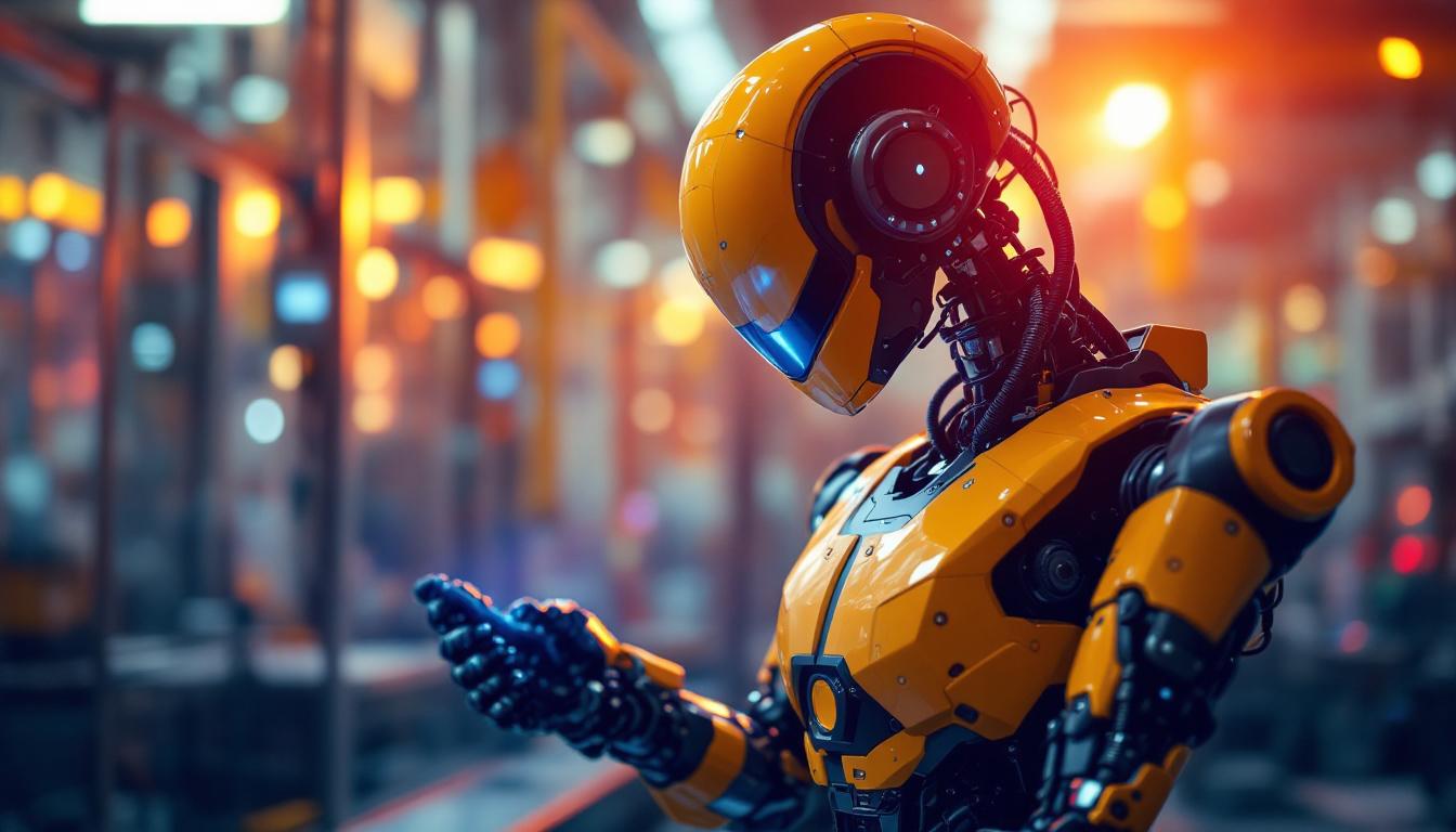 A photograph of a sleek industrial robot in action