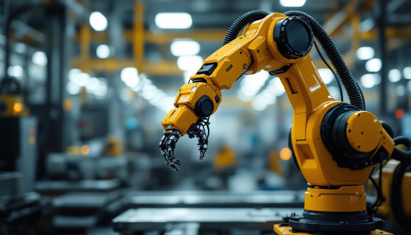 A photograph of a sleek industrial robotic arm in action