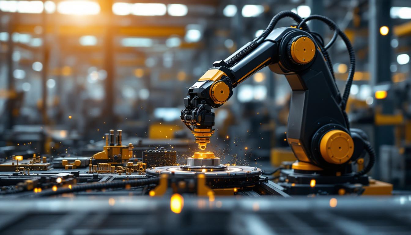 A photograph of a sleek industrial robotic arm in action