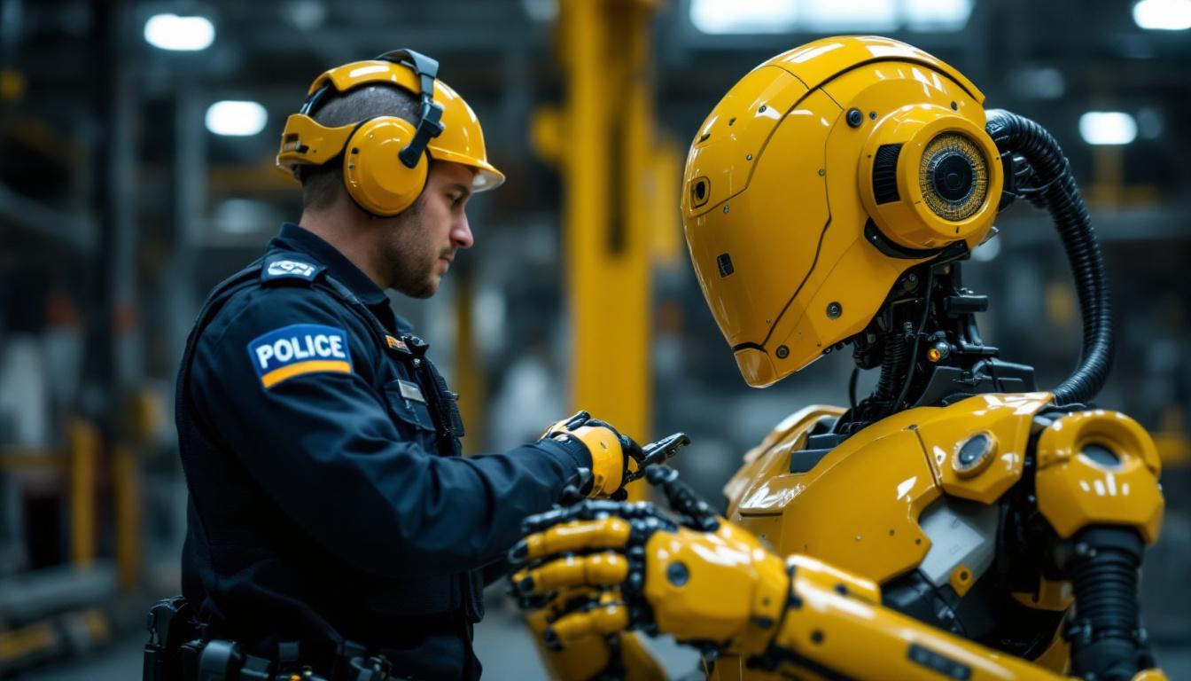 A photograph of a modern industrial robot in action