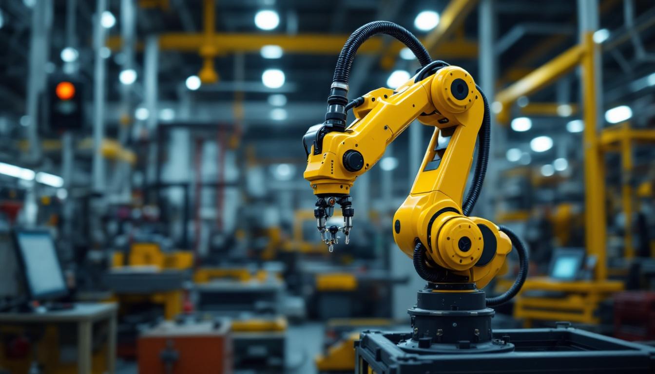 A photograph of a sleek industrial robotic arm in action