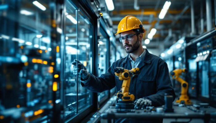 A photograph of a chemical engineer in a modern industrial setting