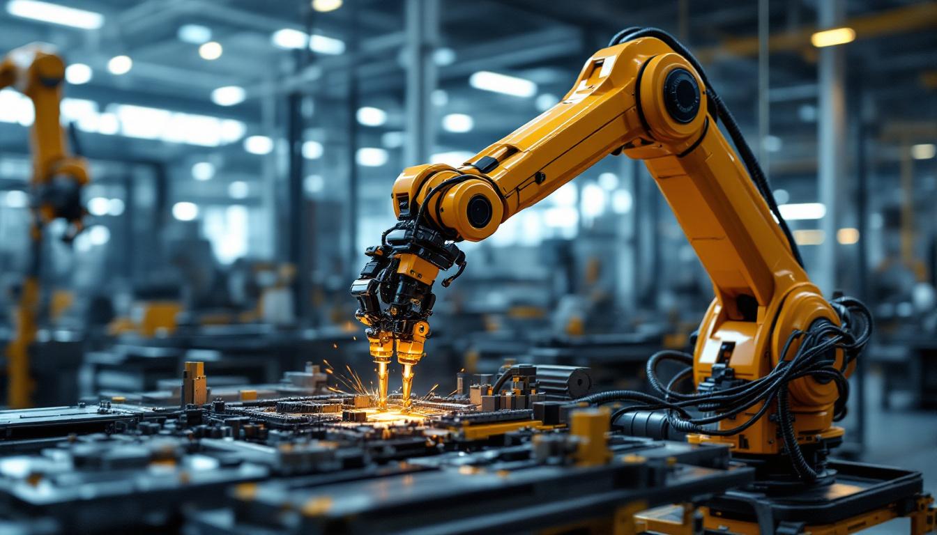 A photograph of a sleek industrial robotic arm in action