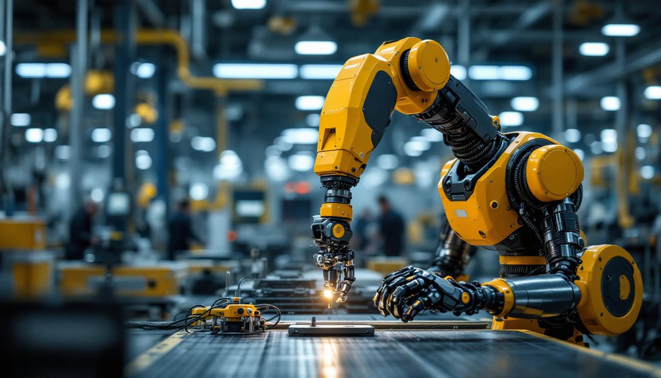 A photograph of a modern industrial robot in action