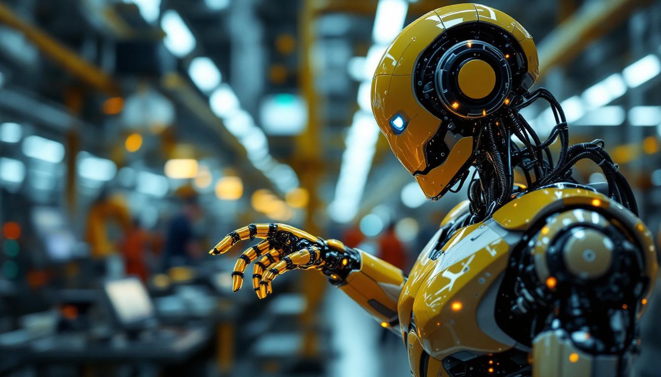 A photograph of a sleek industrial robot in action