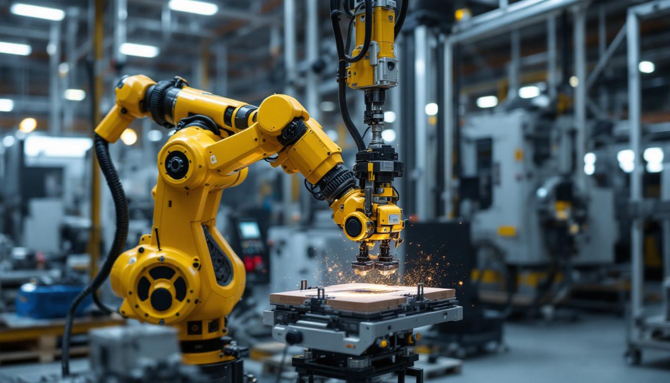 A photograph of a cts 1500 industrial robot in action within a manufacturing environment