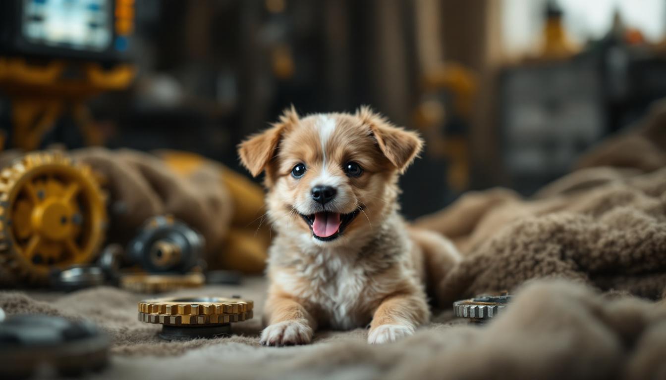 A photograph of a playful little dog in a cozy