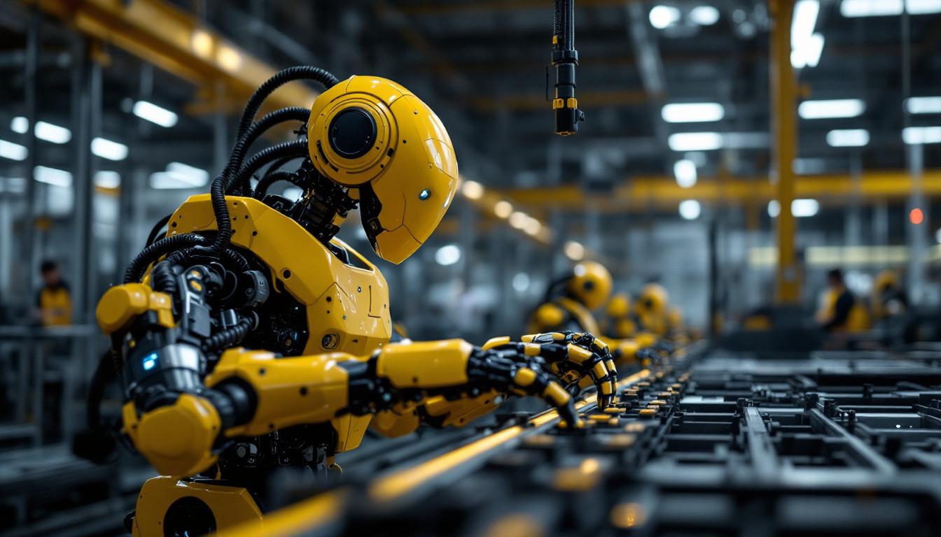 A photograph of a cutting-edge industrial robot in action within a modern manufacturing environment