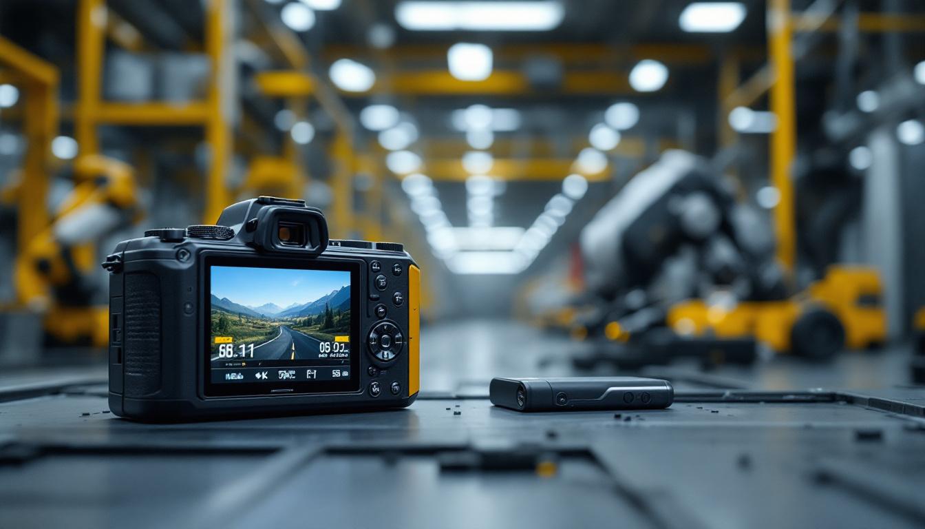 A photograph of a battery-operated digital camera in an industrial setting