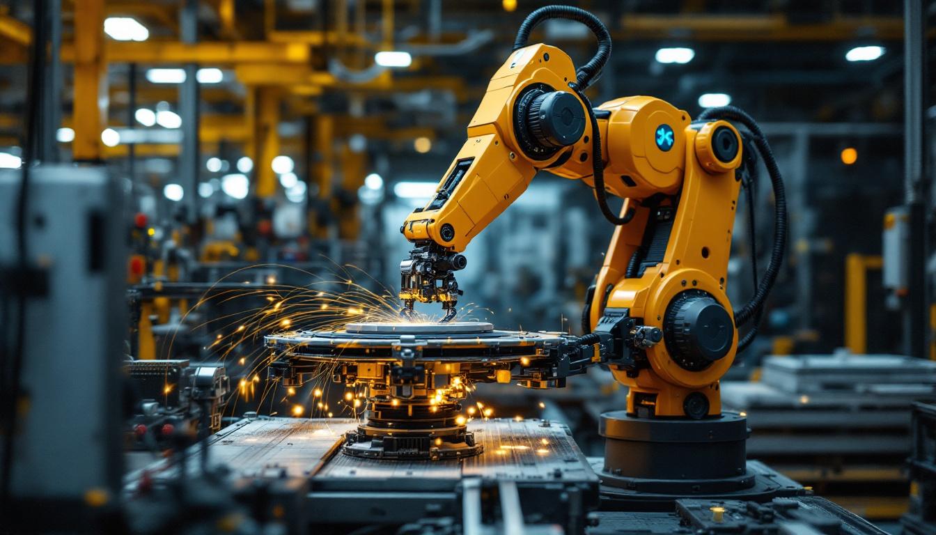 A photograph of a dynamic industrial robot in action