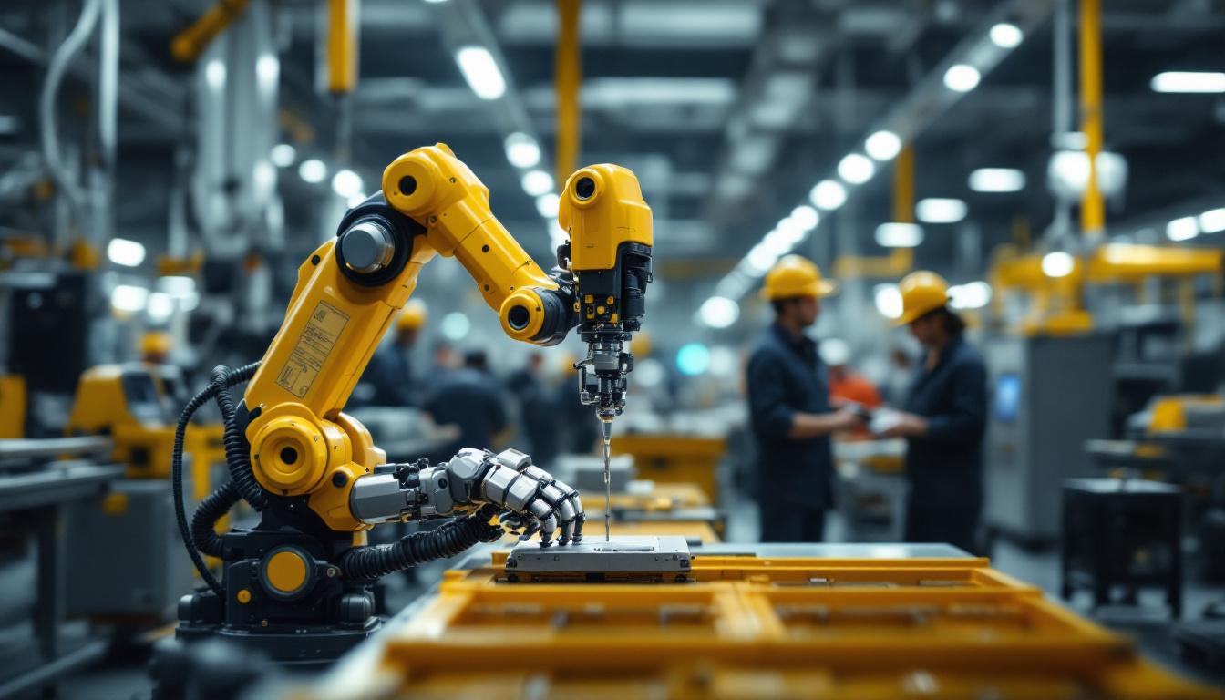 A photograph of a compact industrial robot in action