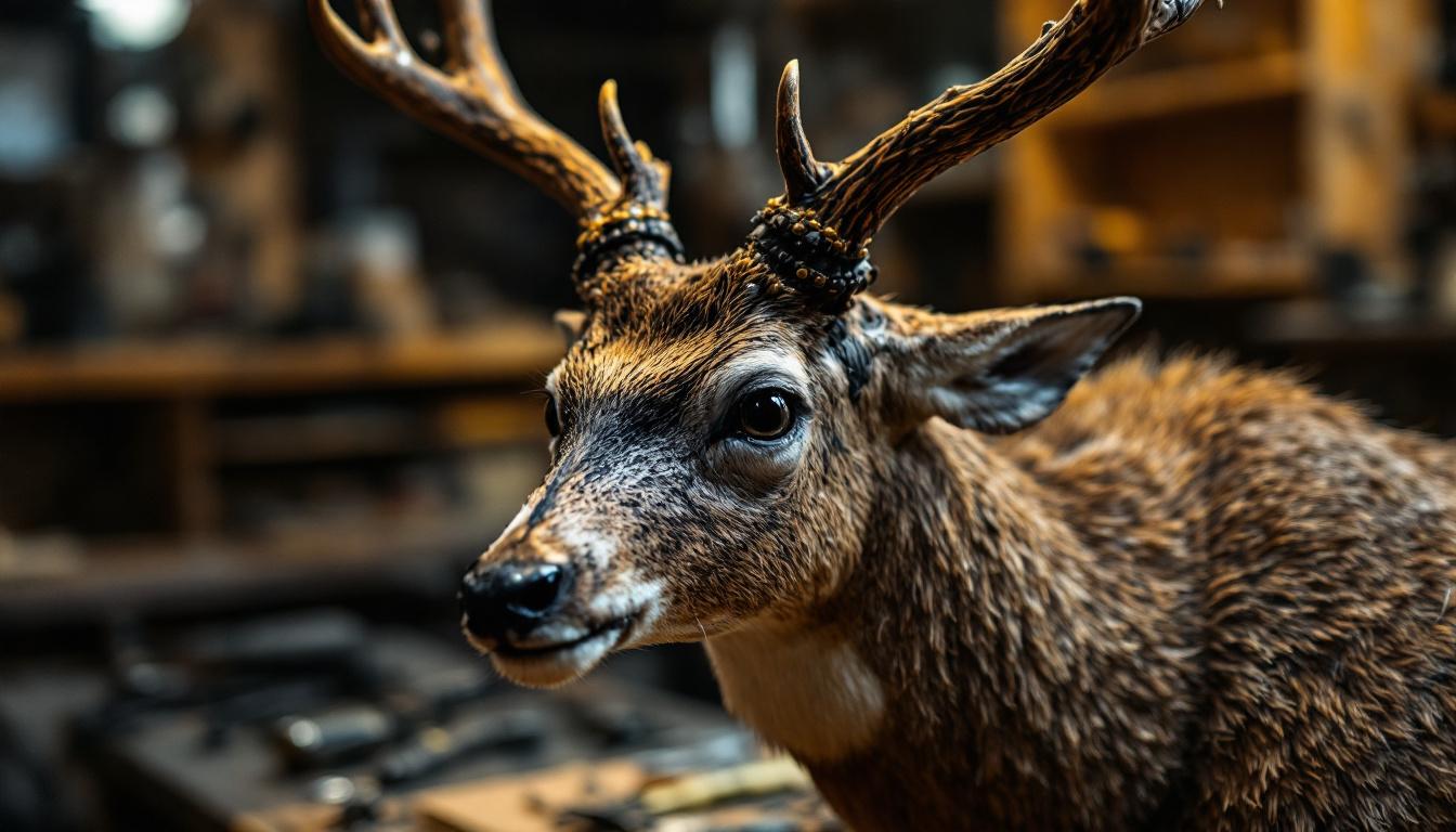 A photograph of a detailed close-up of a deer shoulder mount kit