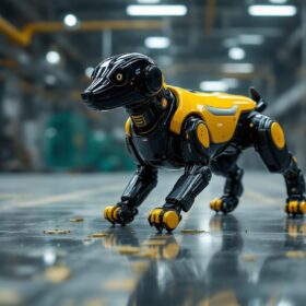 A photograph of a dynamic industrial setting featuring a sleek