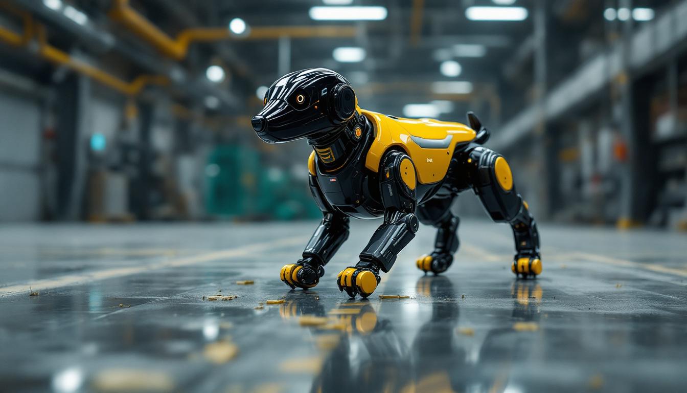 A photograph of a dynamic industrial setting featuring a sleek