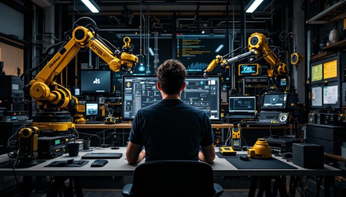 A photograph of a biomedical engineer working remotely in a modern home office