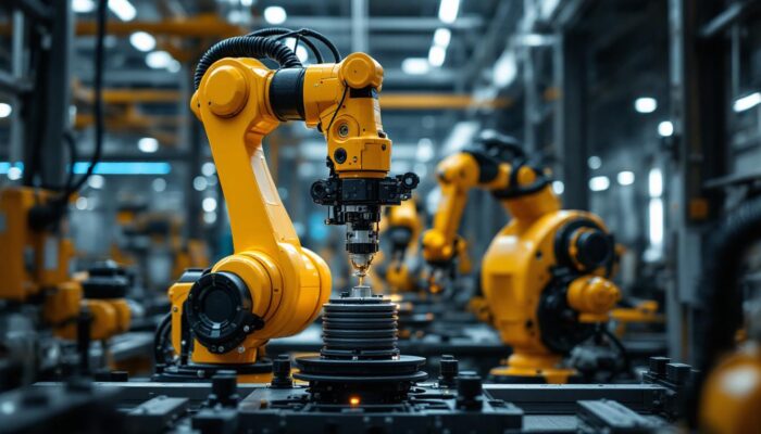 A photograph of a spot co industrial robot in action within a manufacturing environment