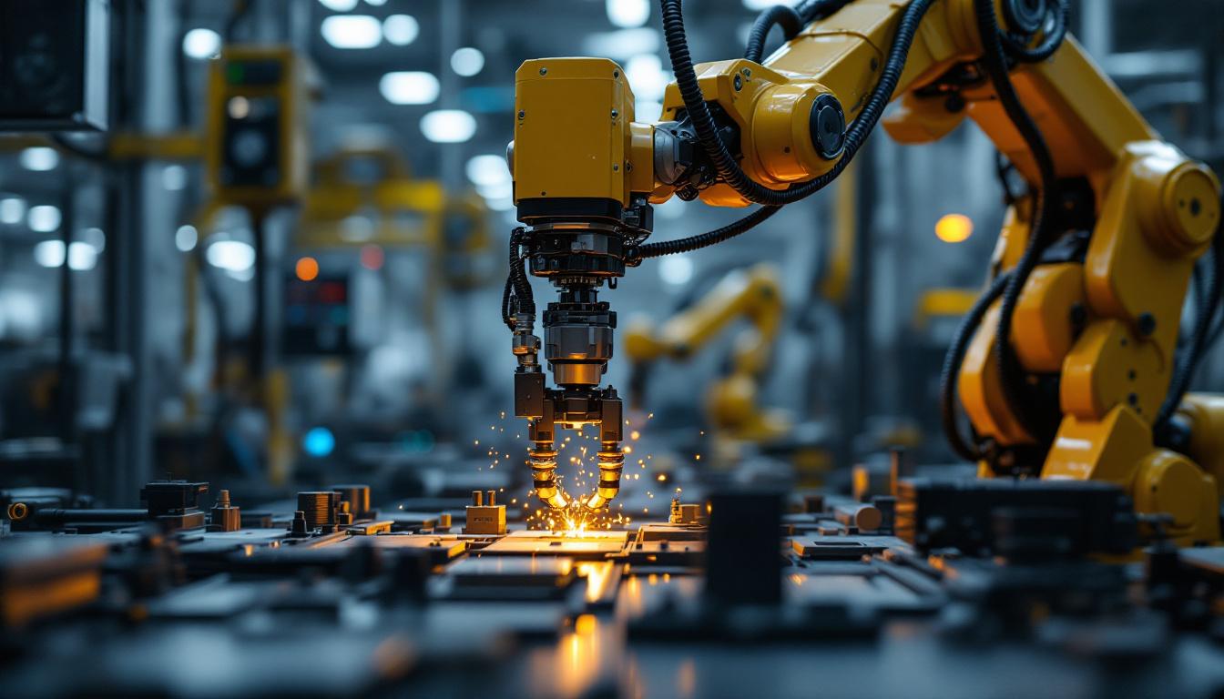 A photograph of a sleek industrial robotic arm in action