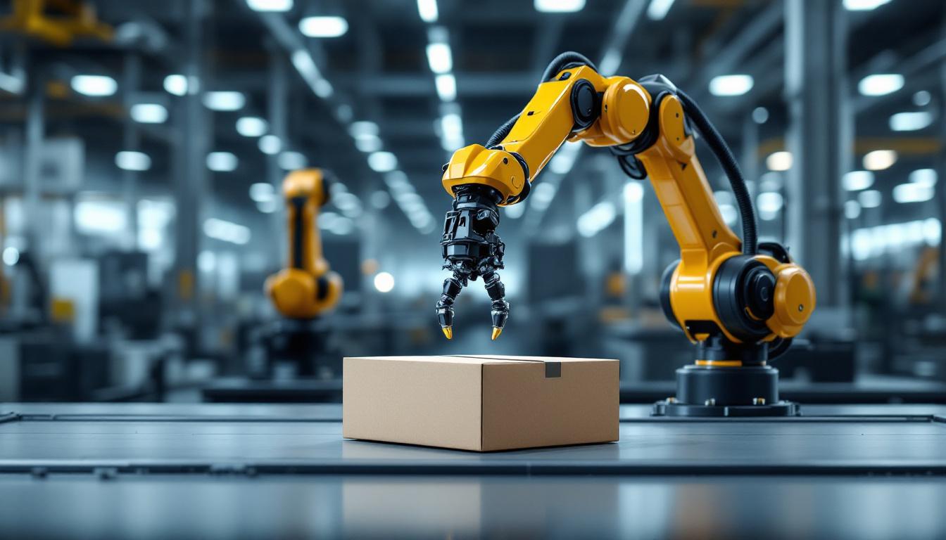 A photograph of a sleek industrial robotic arm in action