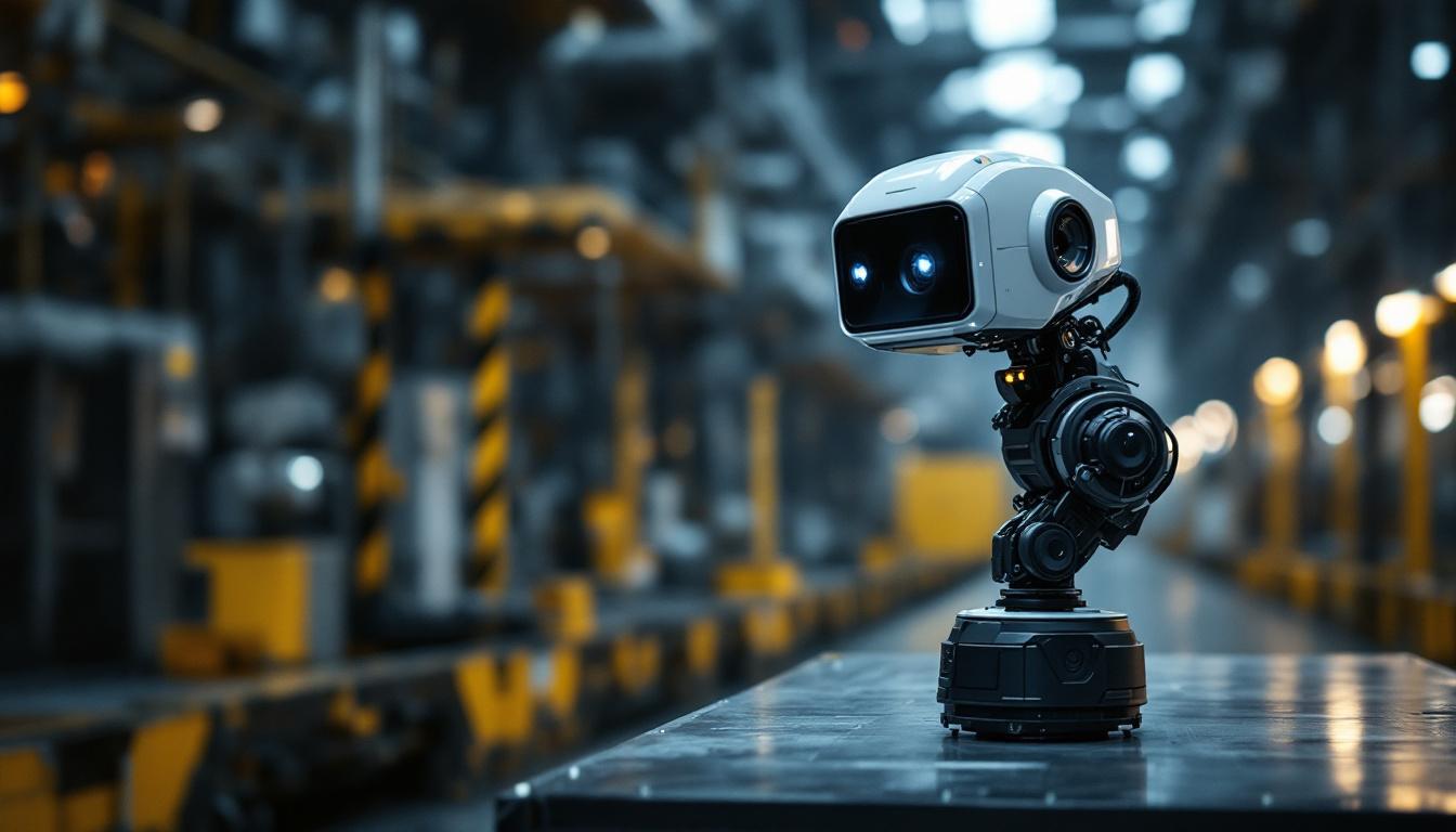 A photograph of a sleek inspection robot equipped with a high-resolution camera