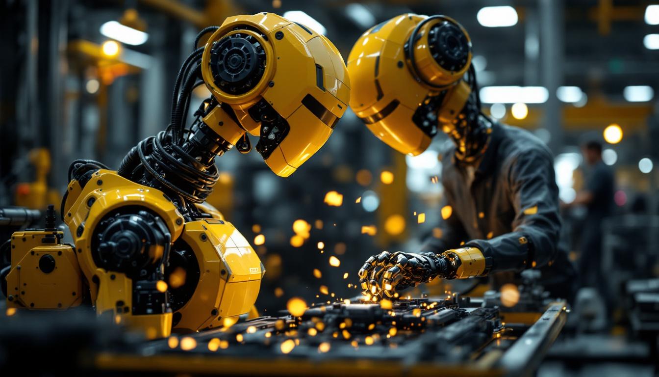 A photograph of a modern industrial robot in action