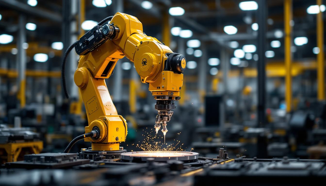 A photograph of a state-of-the-art industrial robotic arm in action