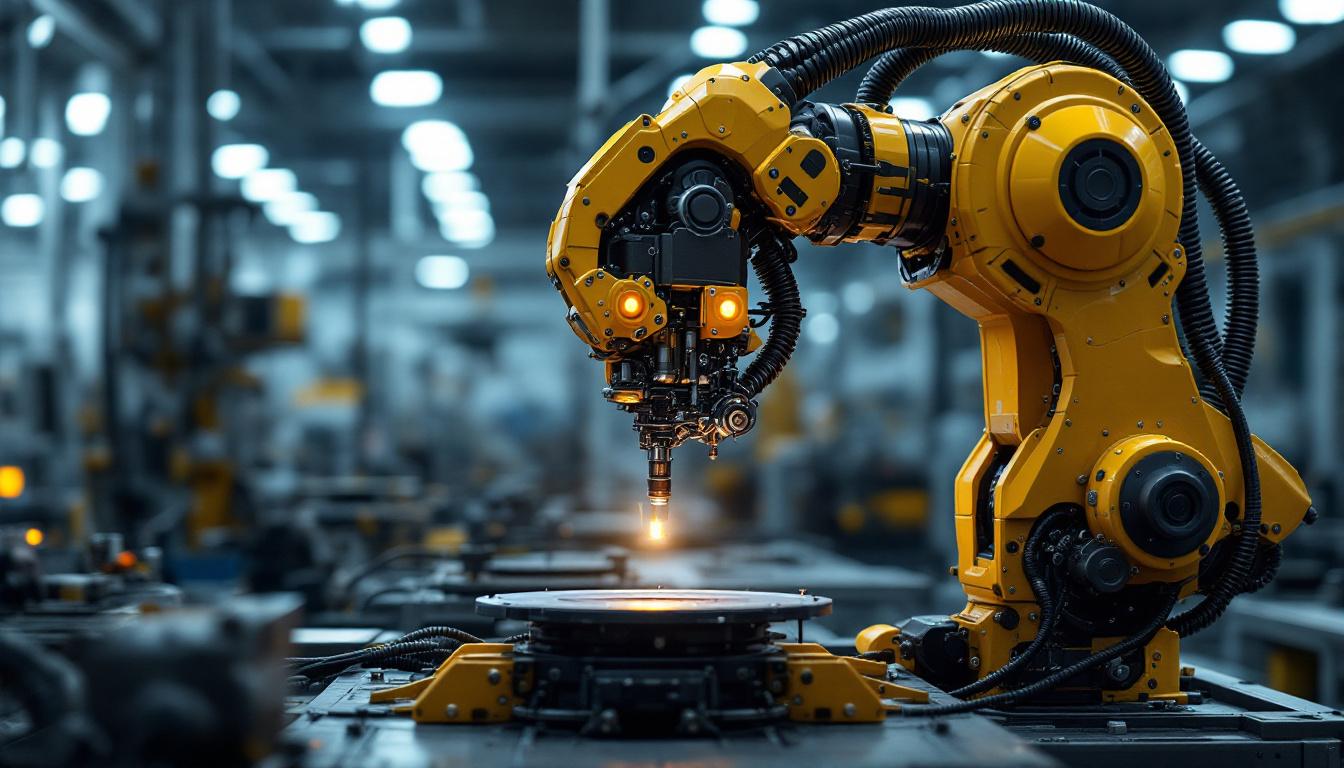 A photograph of capture a photograph of an industrial robot in action