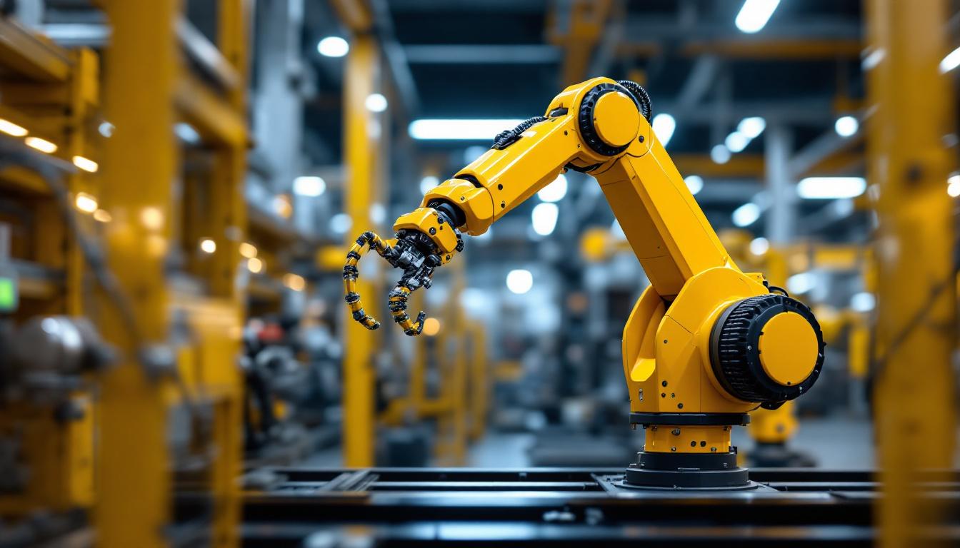A photograph of a sleek industrial robotic arm in action