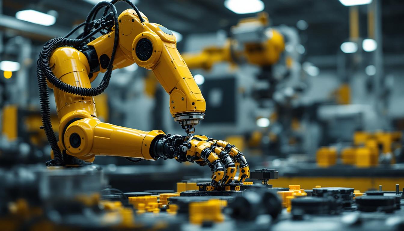 A photograph of a modern industrial robot in action within a manufacturing environment