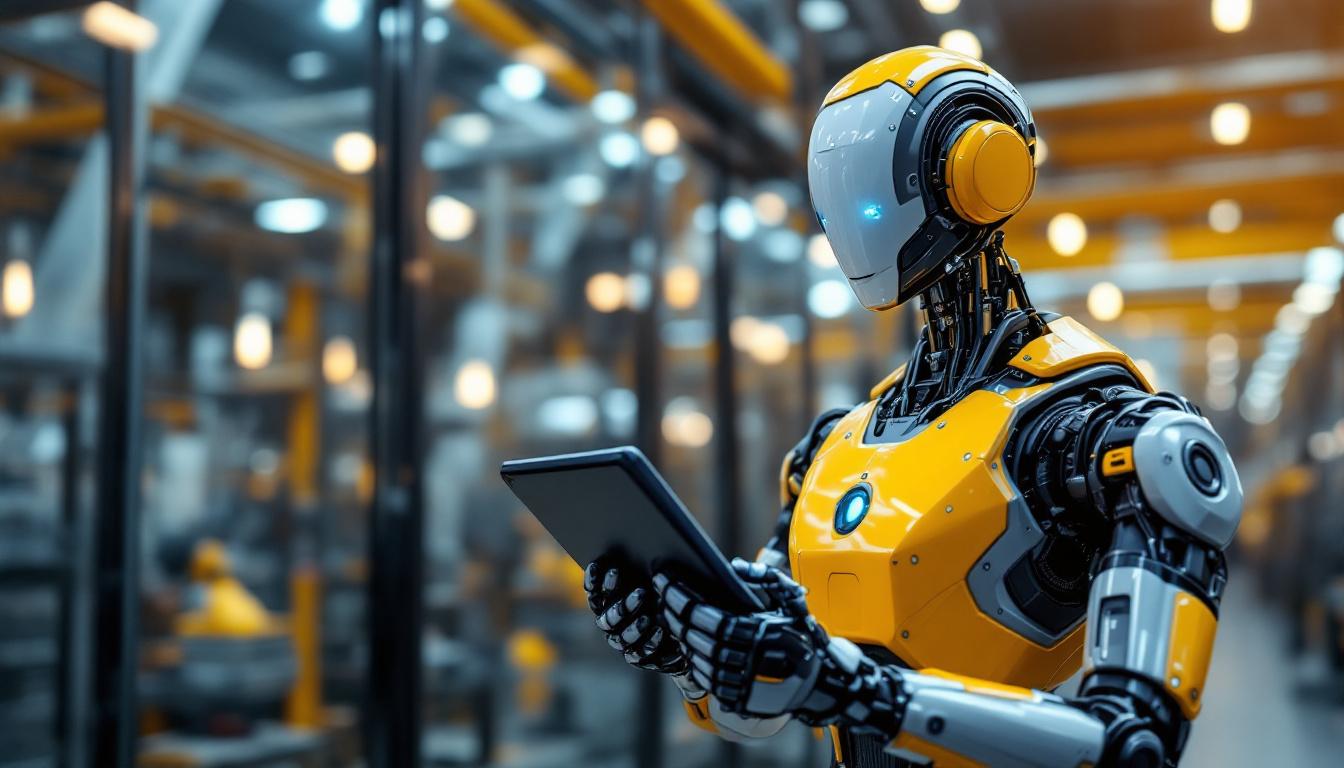 A photograph of a sleek industrial robot in action