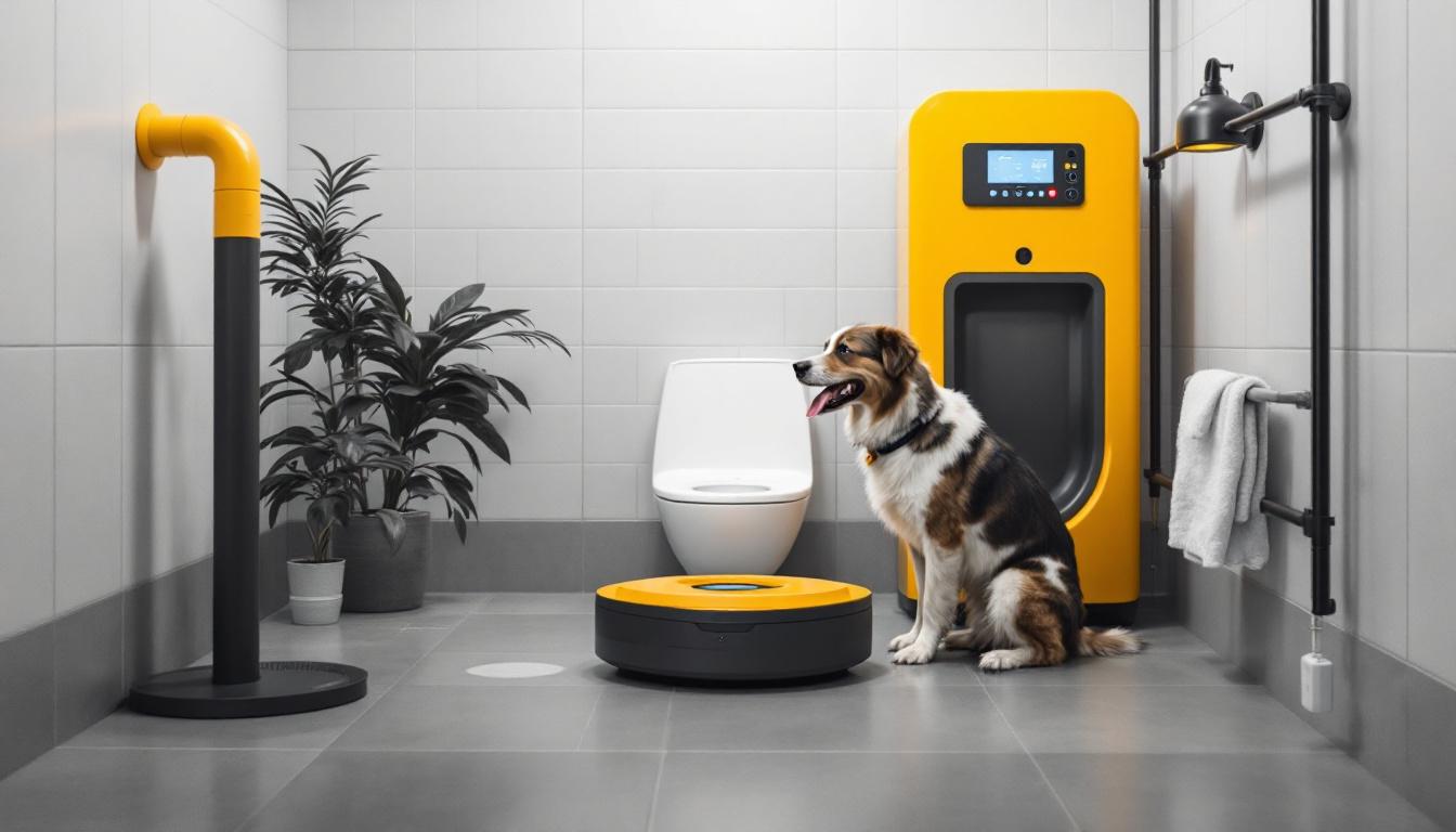 A photograph of a clean and well-designed dog potty area featuring industrial-grade materials