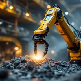 A photograph of a sleek industrial robotic arm in action