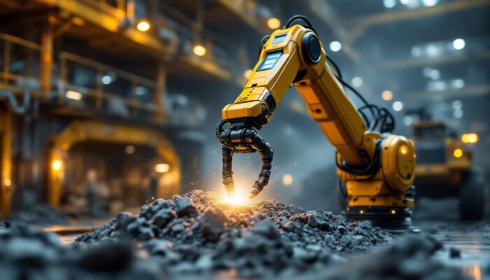 A photograph of a sleek industrial robotic arm in action