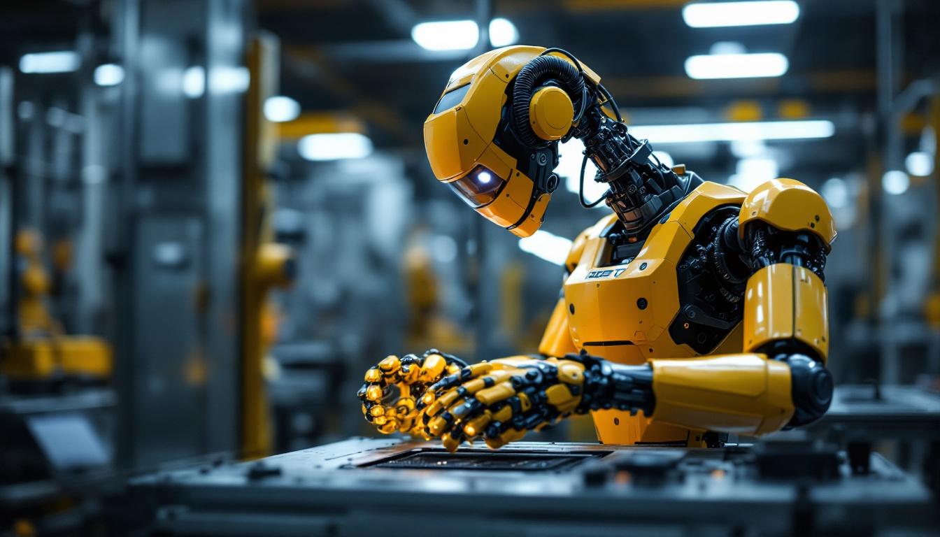 A photograph of a modern industrial robot in action