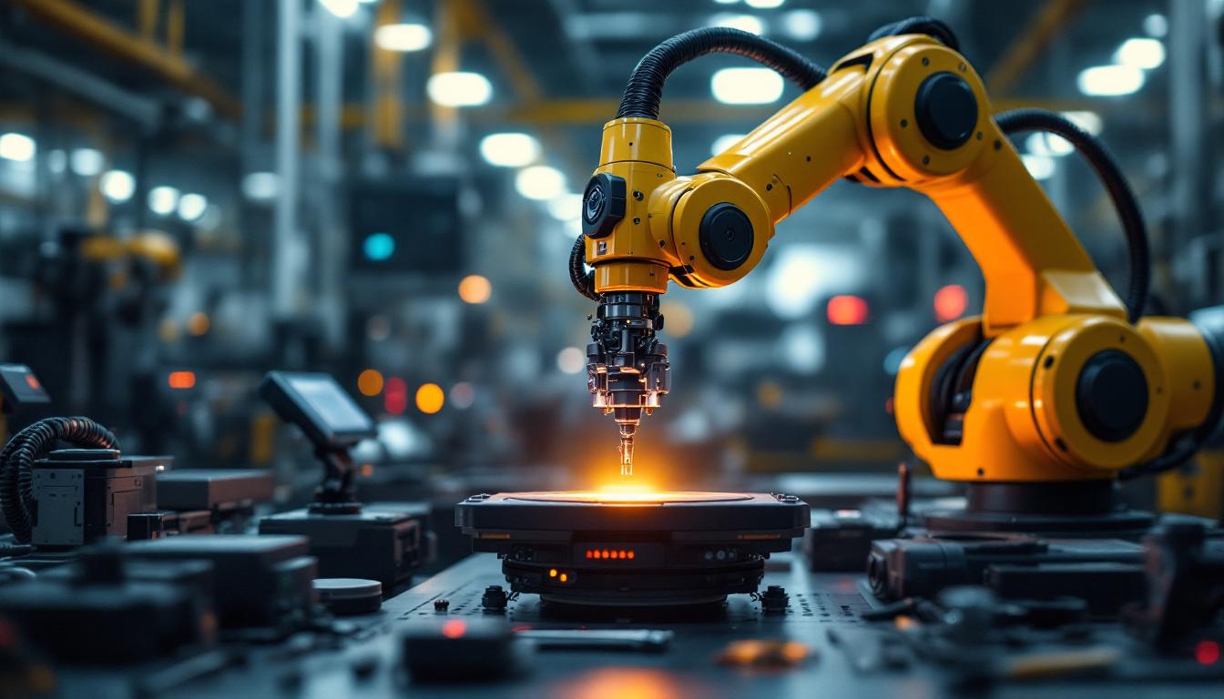 A photograph of a sleek industrial robotic arm in action