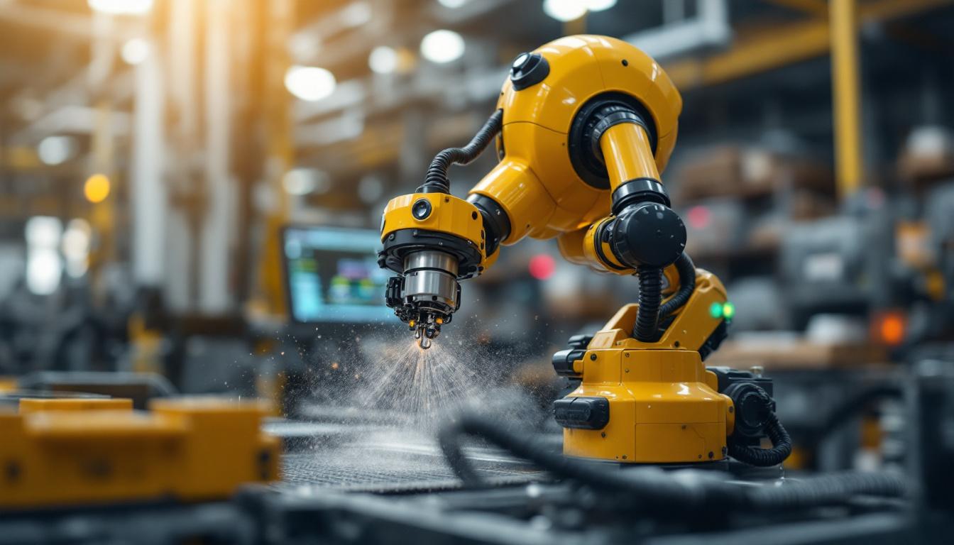 A photograph of a sleek industrial robot in action