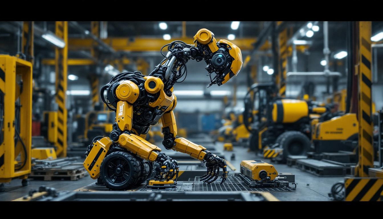 A photograph of a boston dynamics atlas robot in an industrial setting