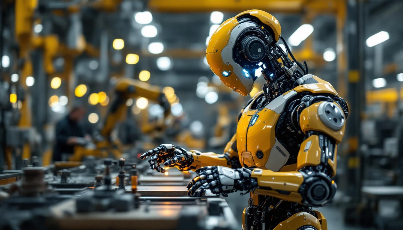 A photograph of a state-of-the-art industrial robot in action within a manufacturing setting