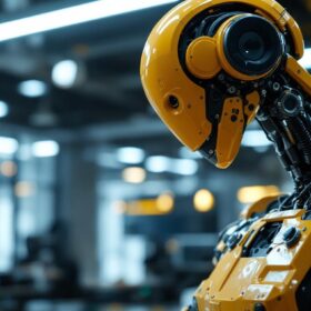 A photograph of capture a photograph of an industrial robot in action at google headquarters