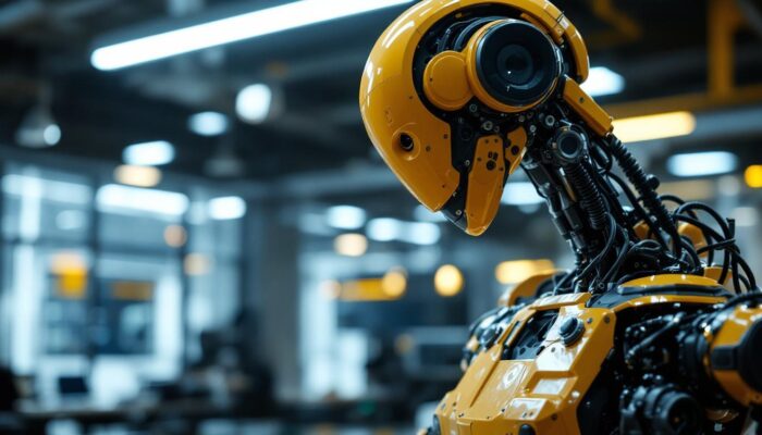 A photograph of capture a photograph of an industrial robot in action at google headquarters