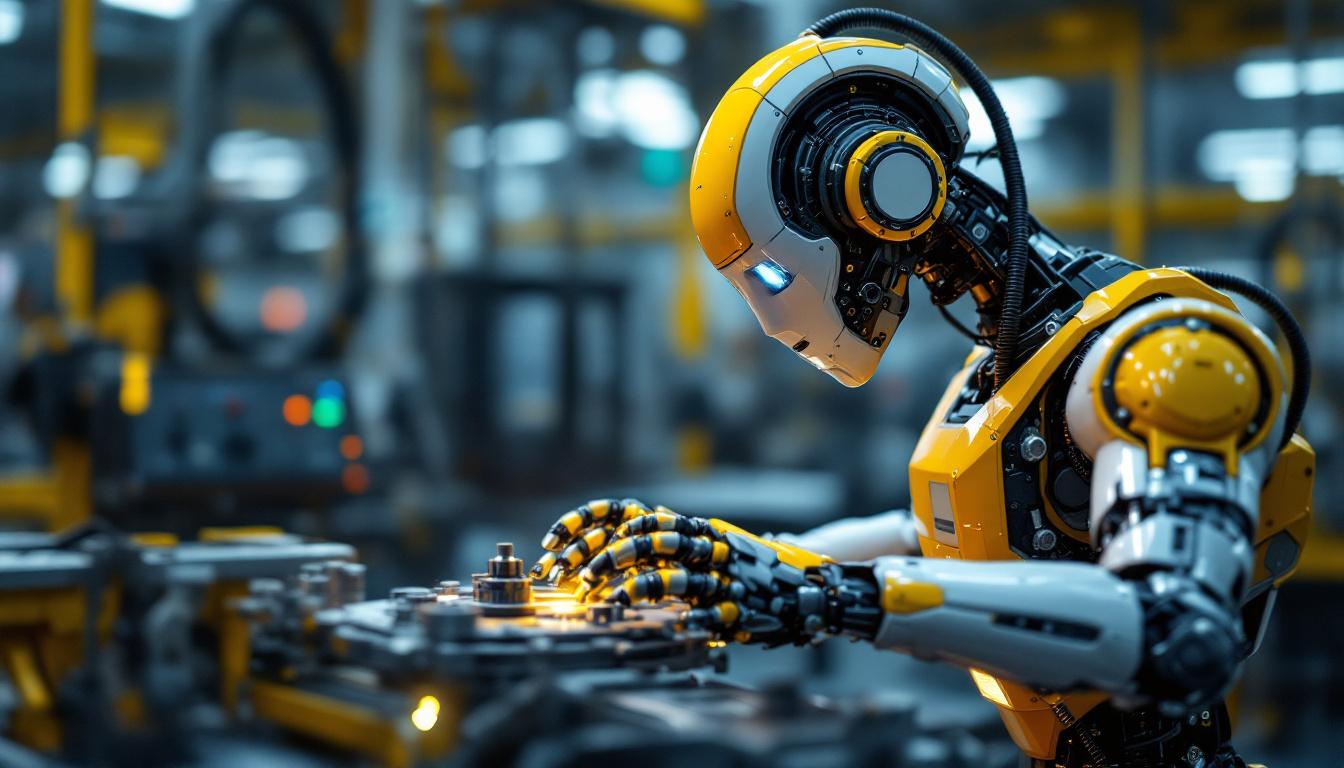 A photograph of a state-of-the-art industrial robot in action within a manufacturing setting