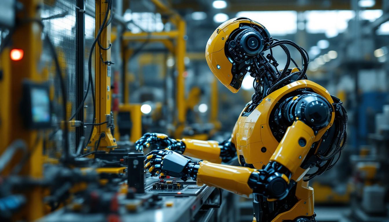 A photograph of a modern industrial robot in action within a manufacturing setting