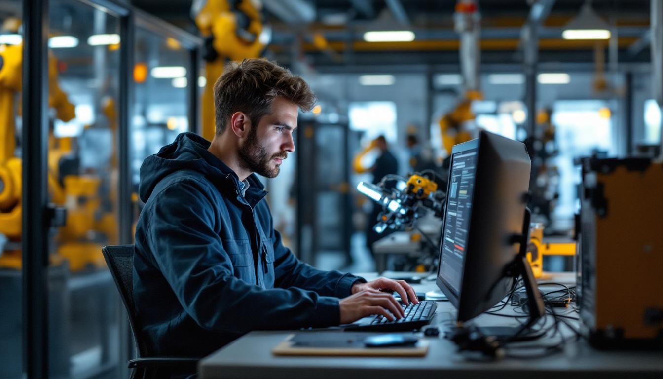 A photograph of a skilled software engineer working on a computer