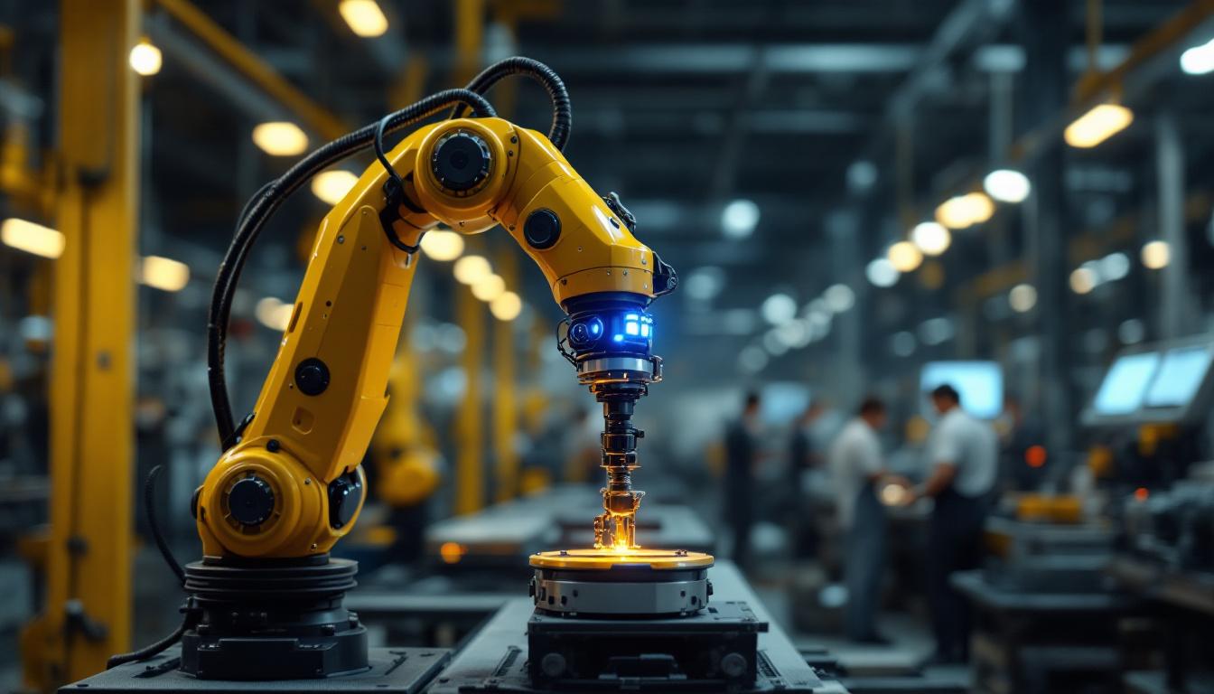 A photograph of a sleek industrial robotic arm in action