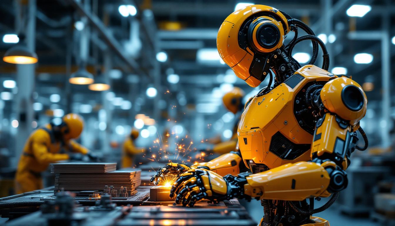 A photograph of a sleek industrial robot in action