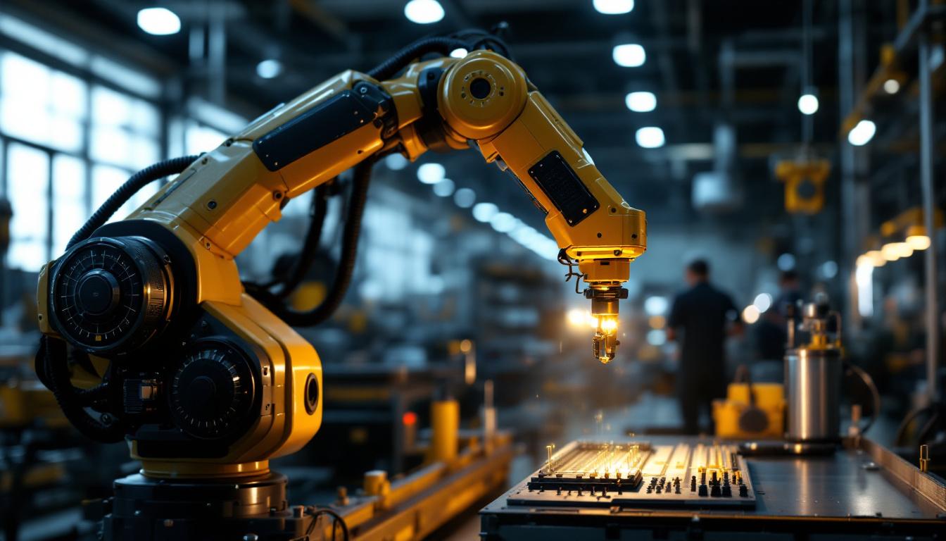 A photograph of a sleek industrial robotic arm in action
