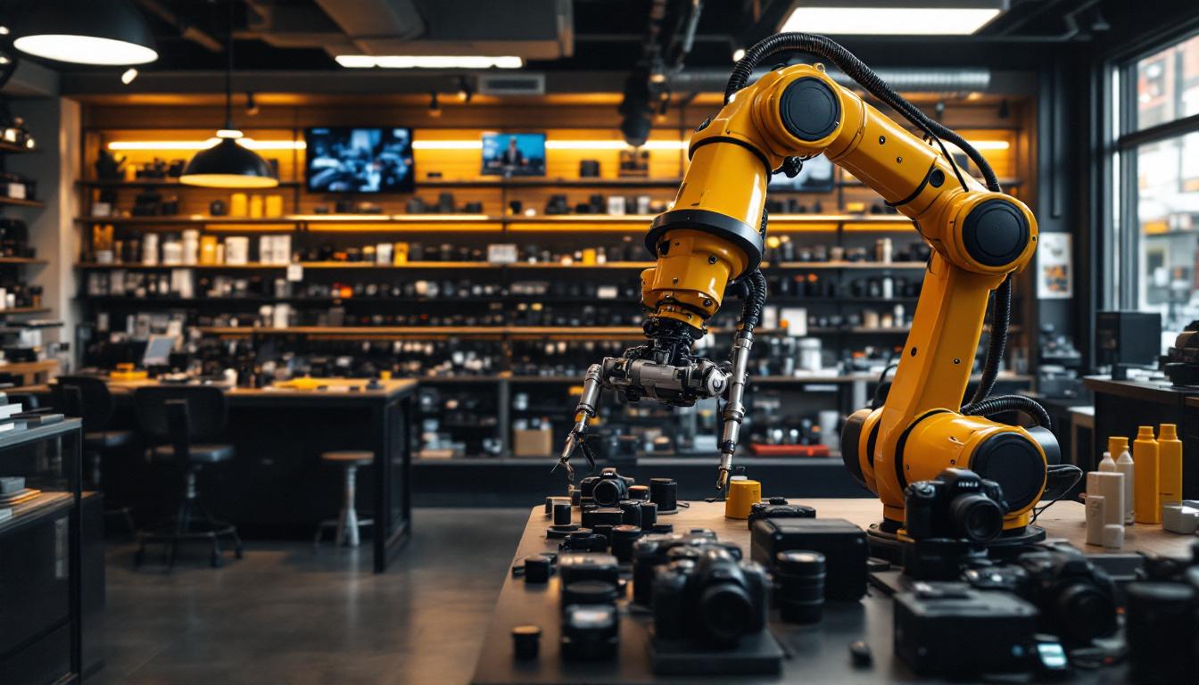 A photograph of a bustling camera store in boston